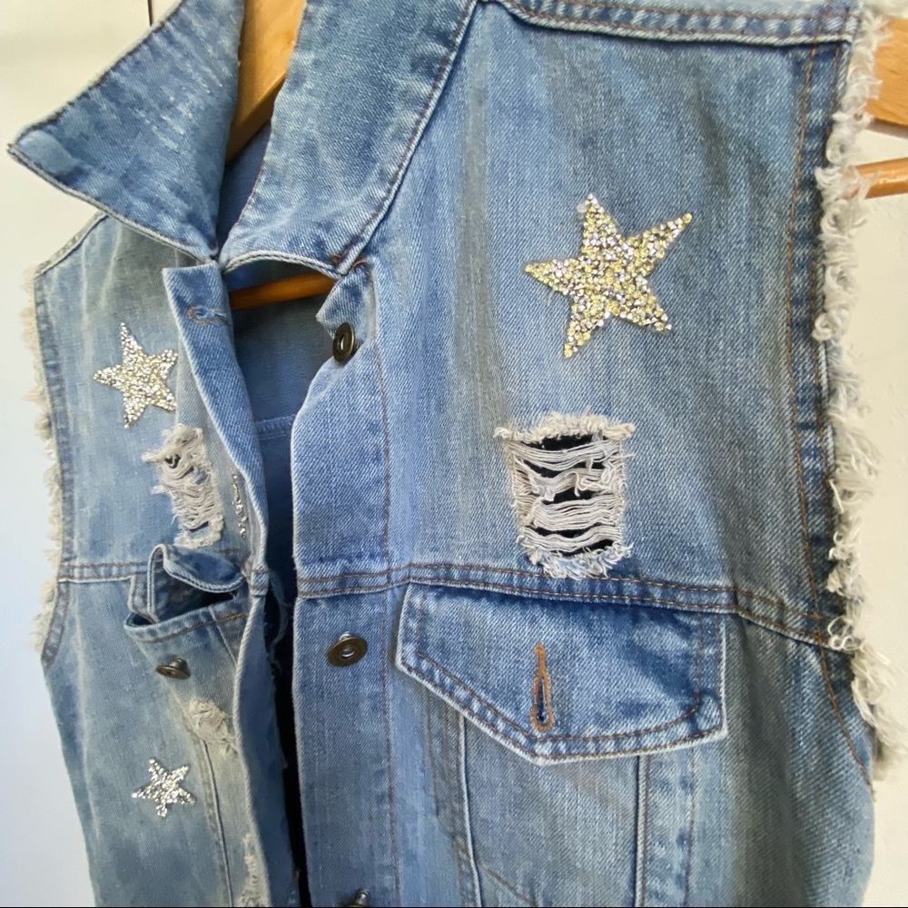 Nylon Apparel Designed Denim Jacket Sleeveless size S